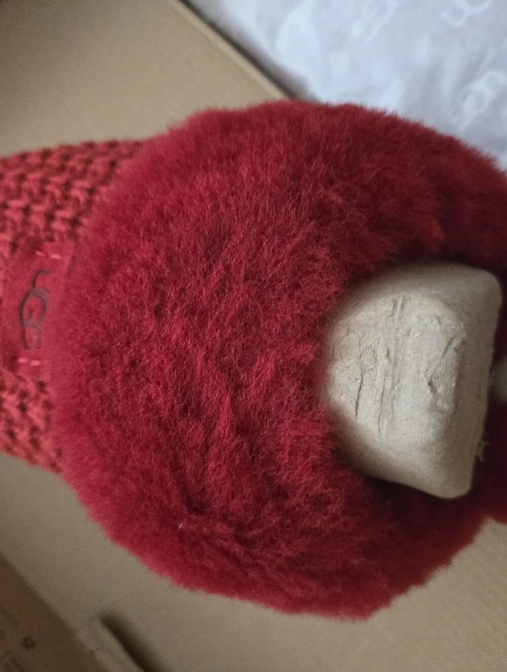 UGG Red Knit Faux-Fur Slip-On Clogs - Picture 4 of 8